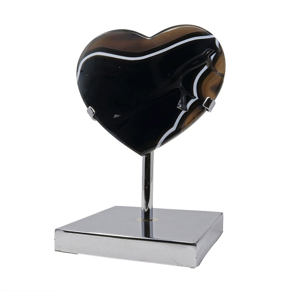 Black Agate Heart (Sard Onyx) in Custom Stainless Steel Stand
