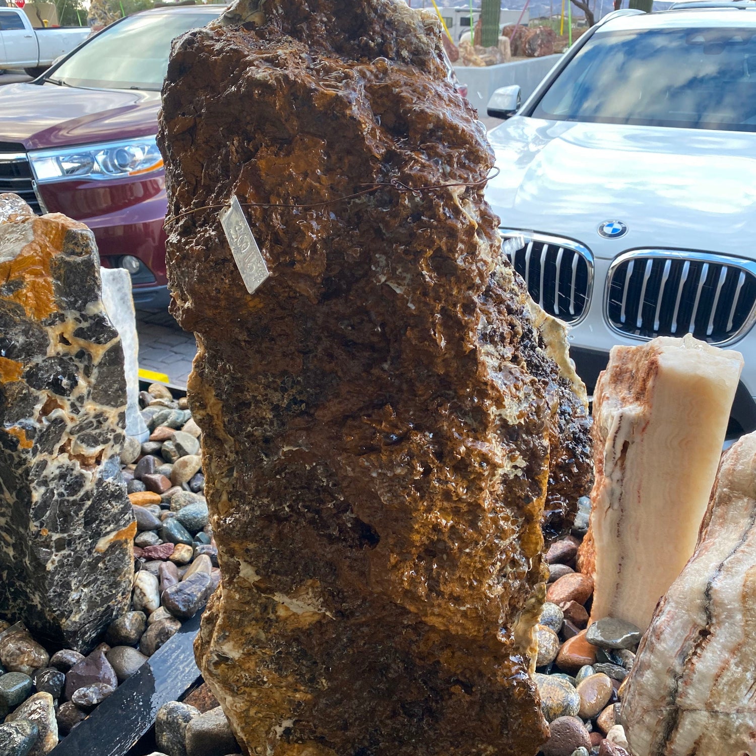 White Serpentine Lace Fossil Boulder Fountain