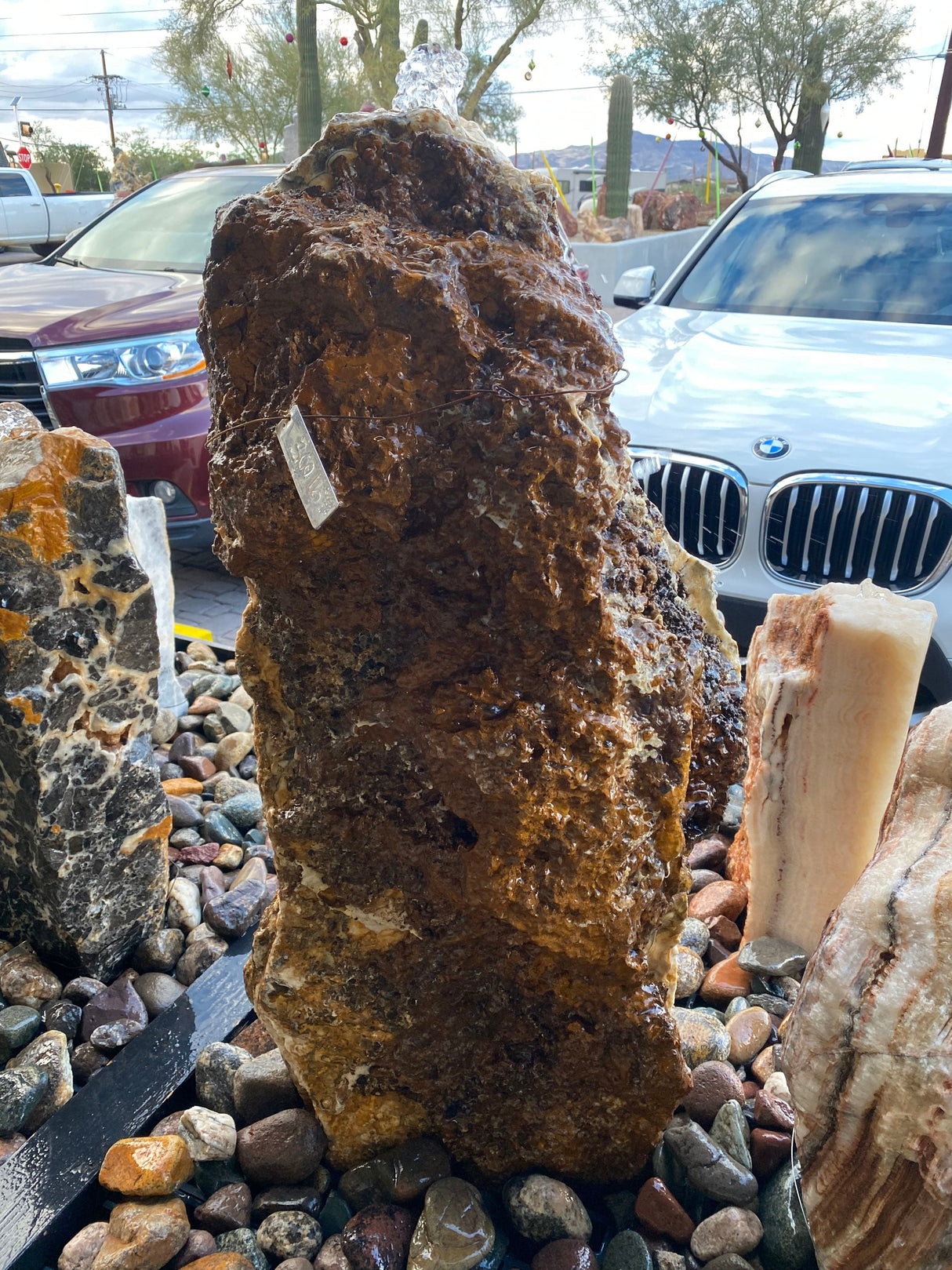 White Serpentine Lace Fossil Boulder Fountain