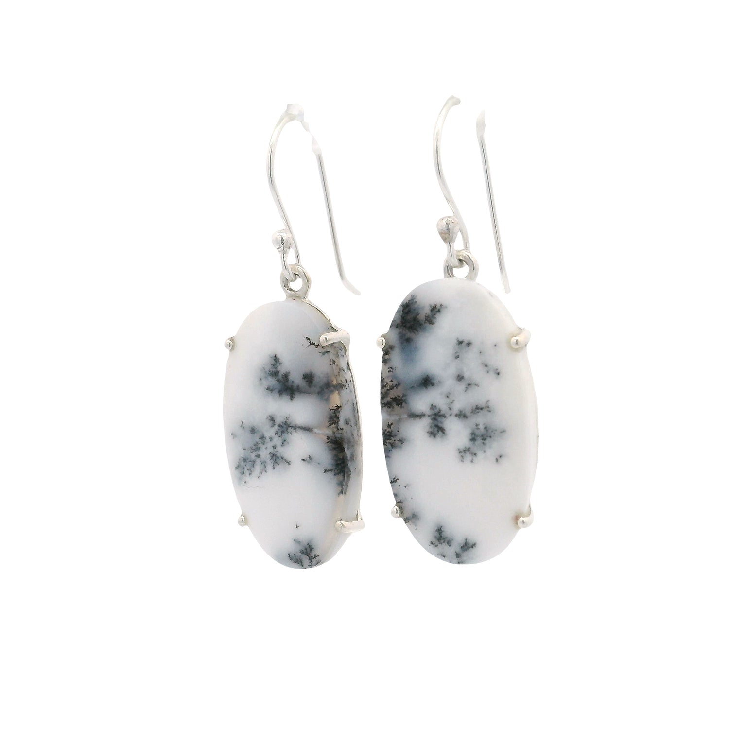 Dendritic Opal Dangle Earrings - Oval Prong Set
