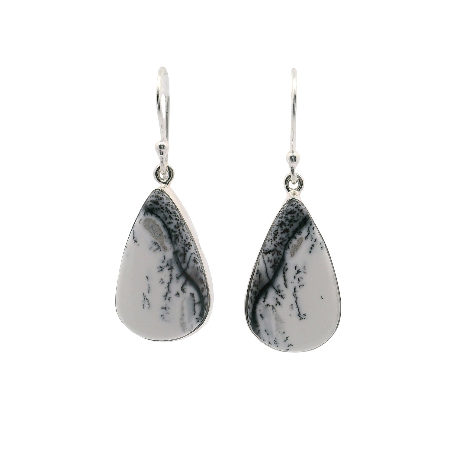 Dendritic Opal Dangle Earrings - Pear