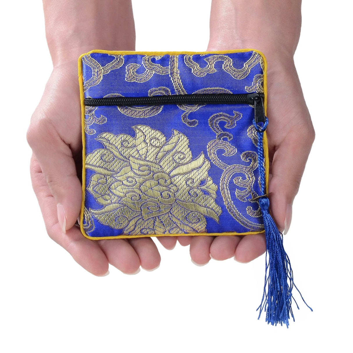 Blue Silk Jewelry Pouch with Zipper