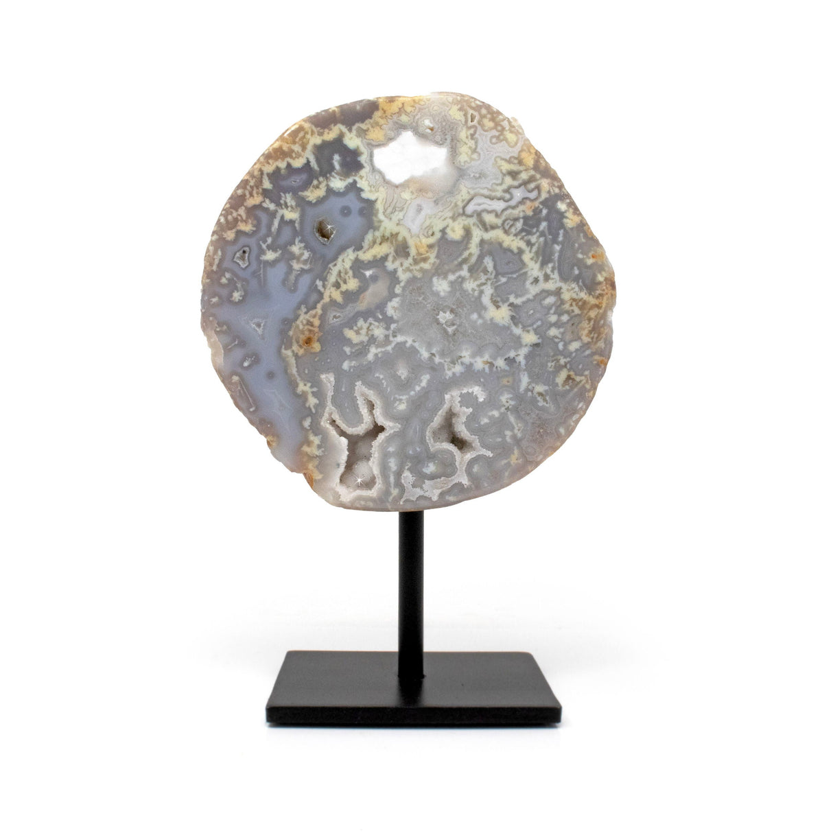 Druze Geode on Post Stand - Grayish Blue with Creams and Multiple Druze Pockets