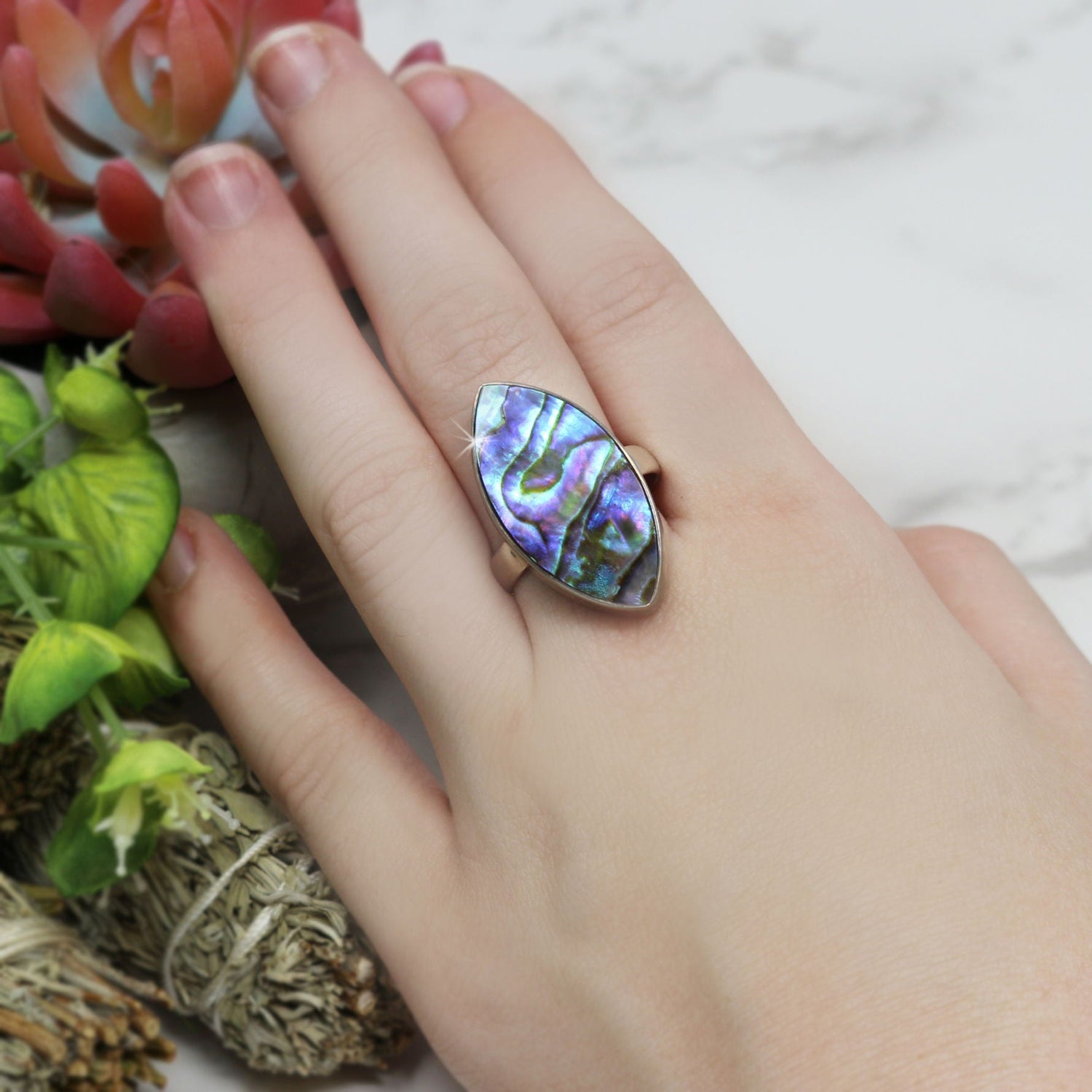Abalone Shell Ring - Pointed Oval Sz9.75