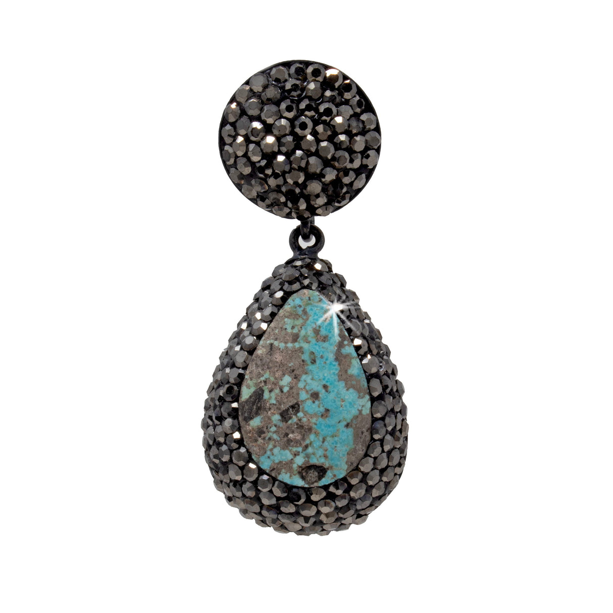 Persian Turquoise Pendant - Pear with Marcasite & Gray Speckling