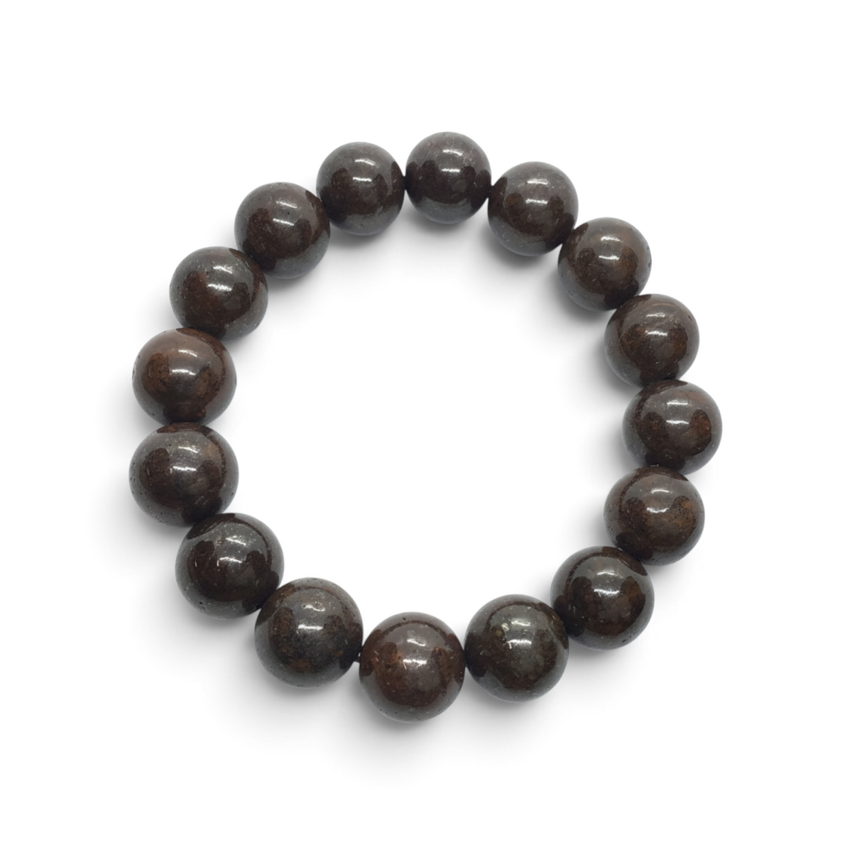 Rare Earth Gallery chondrite meteorite beaded bracelet featuring polished 12 mm dark brown round beads