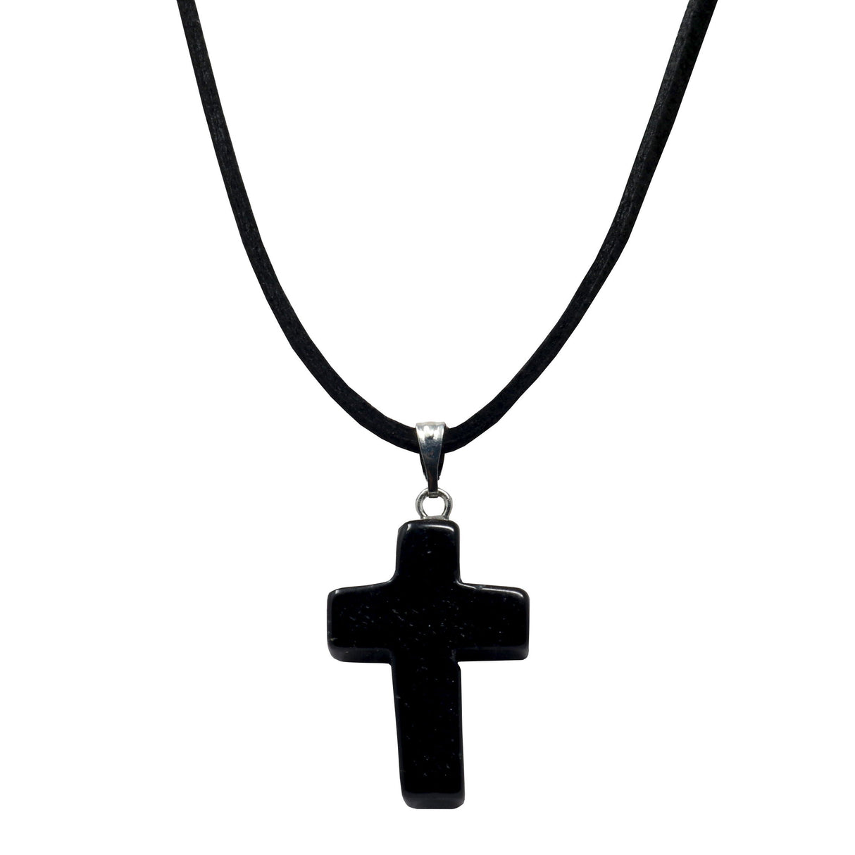 Black Onyx Cross Pendant on Cord Necklace