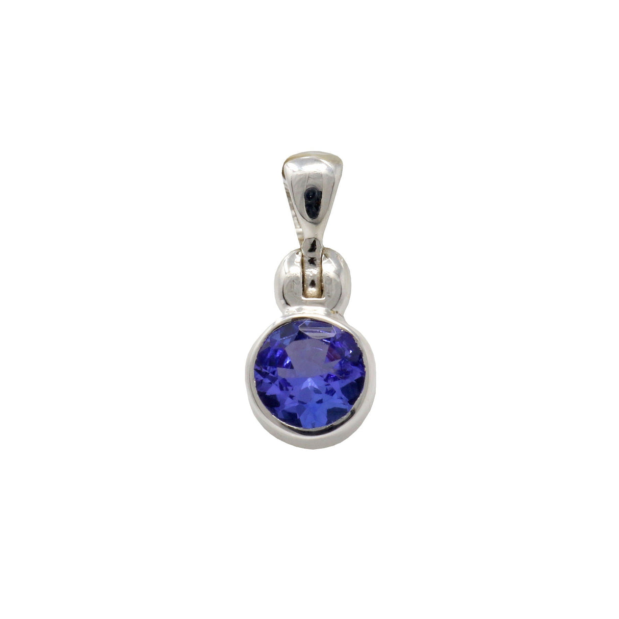 Tanzanite Pendant - Mini Faceted Round with Silver Bezel