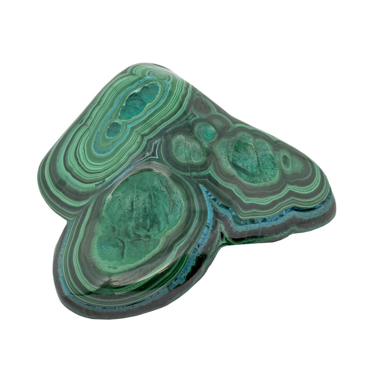 Chrysocolla Malachite Freeform Polished - 3 Indentations on the Face with Green Banding on Lucite Stand