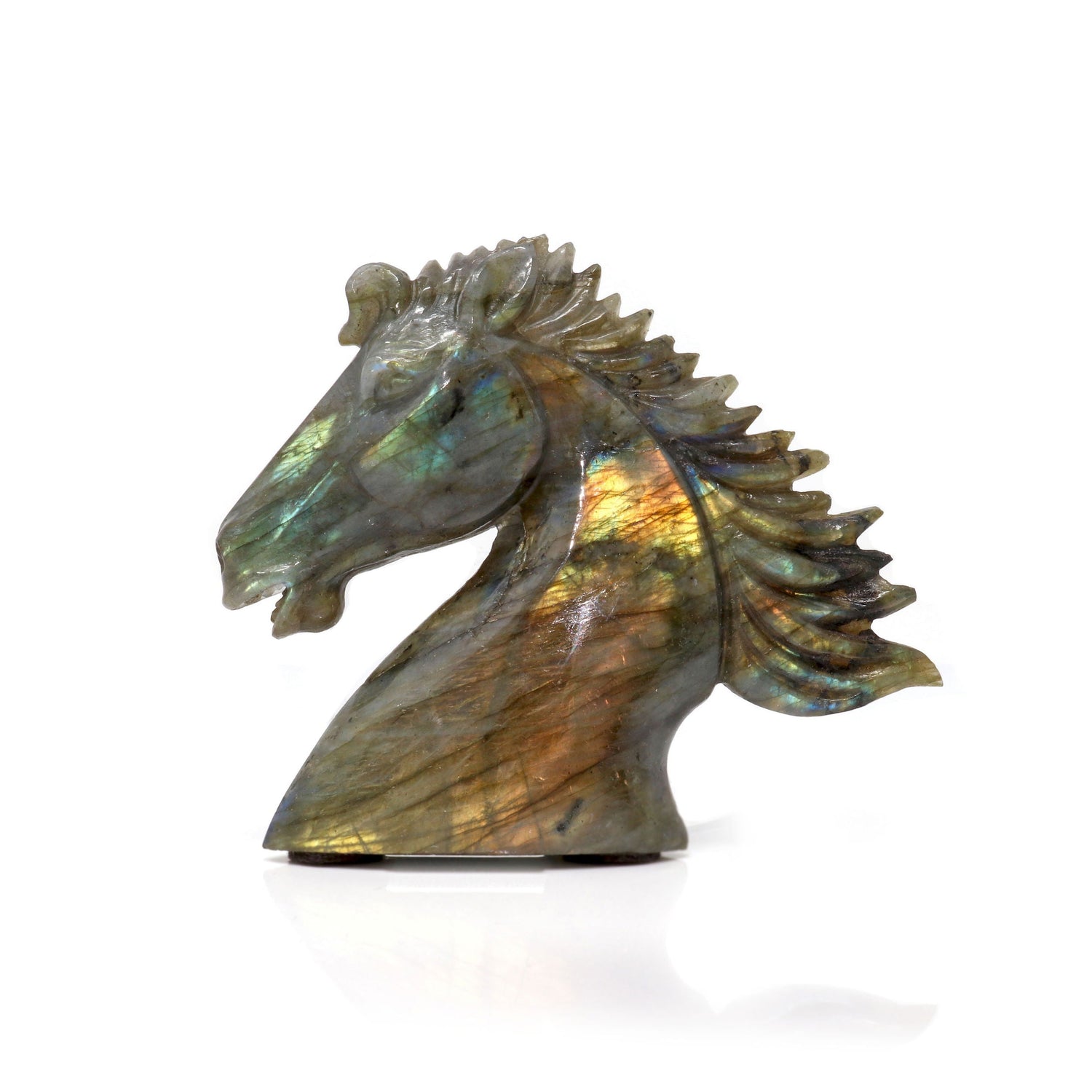 Labradorite Carving - Horse Head Large with Rainbow Flash