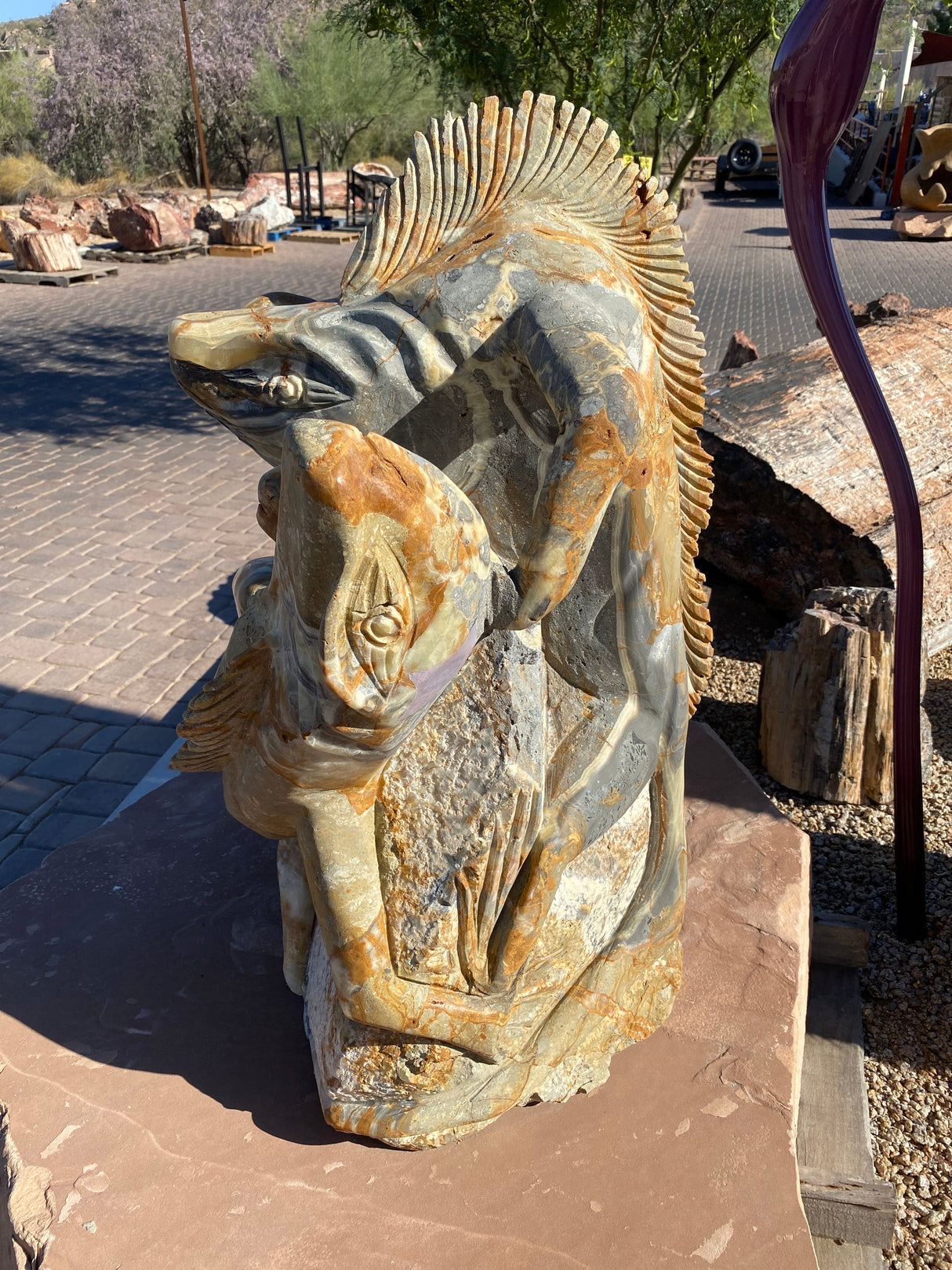Grey/Green Talan Onyx Iguana Duo Sculpture