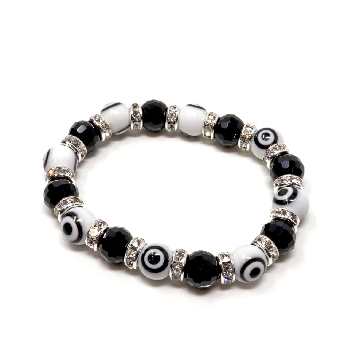 Crystal Bracelet - Black & White Evil Eye