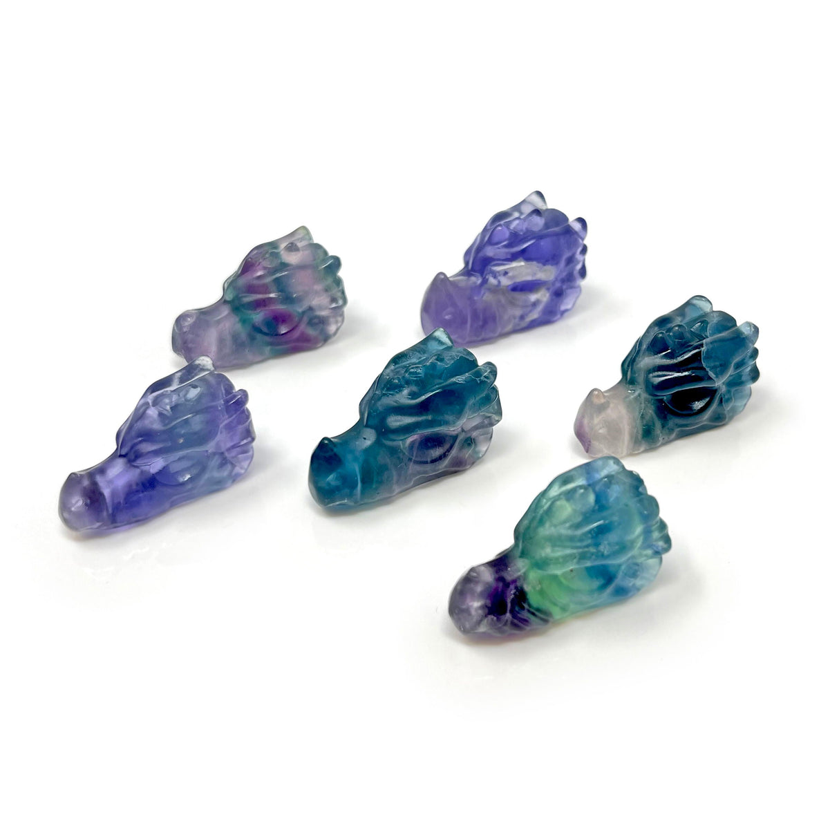 Rainbow Fluorite Dragon Skull Carving (Sold in Singles)
