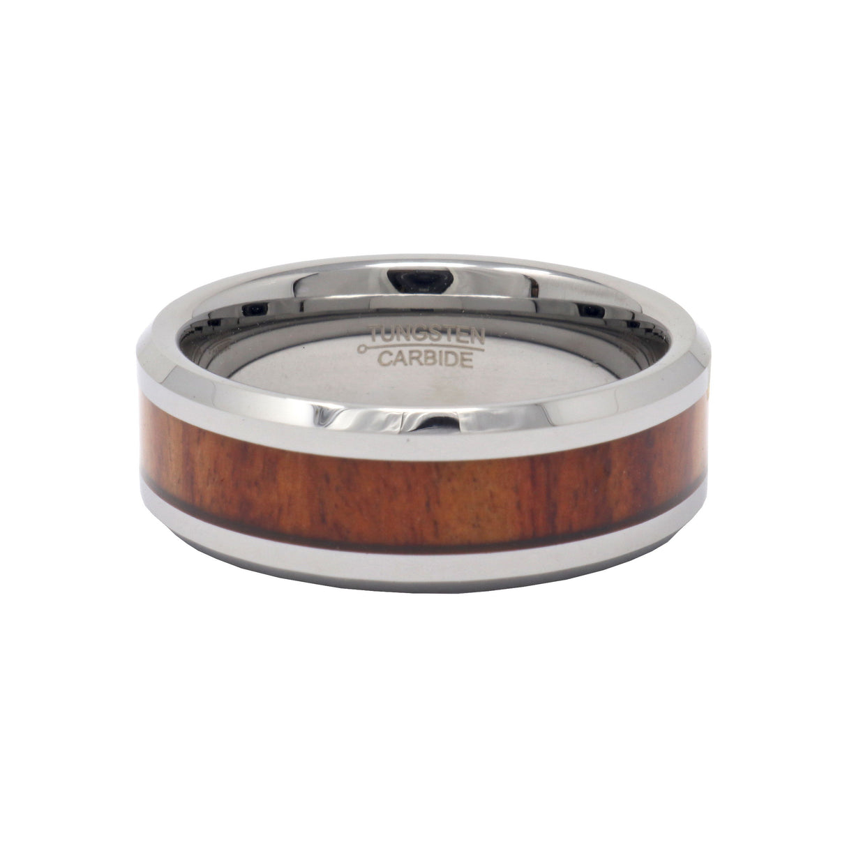 8mm Tungsten Ring with High Polished with Mahogany Wood Center