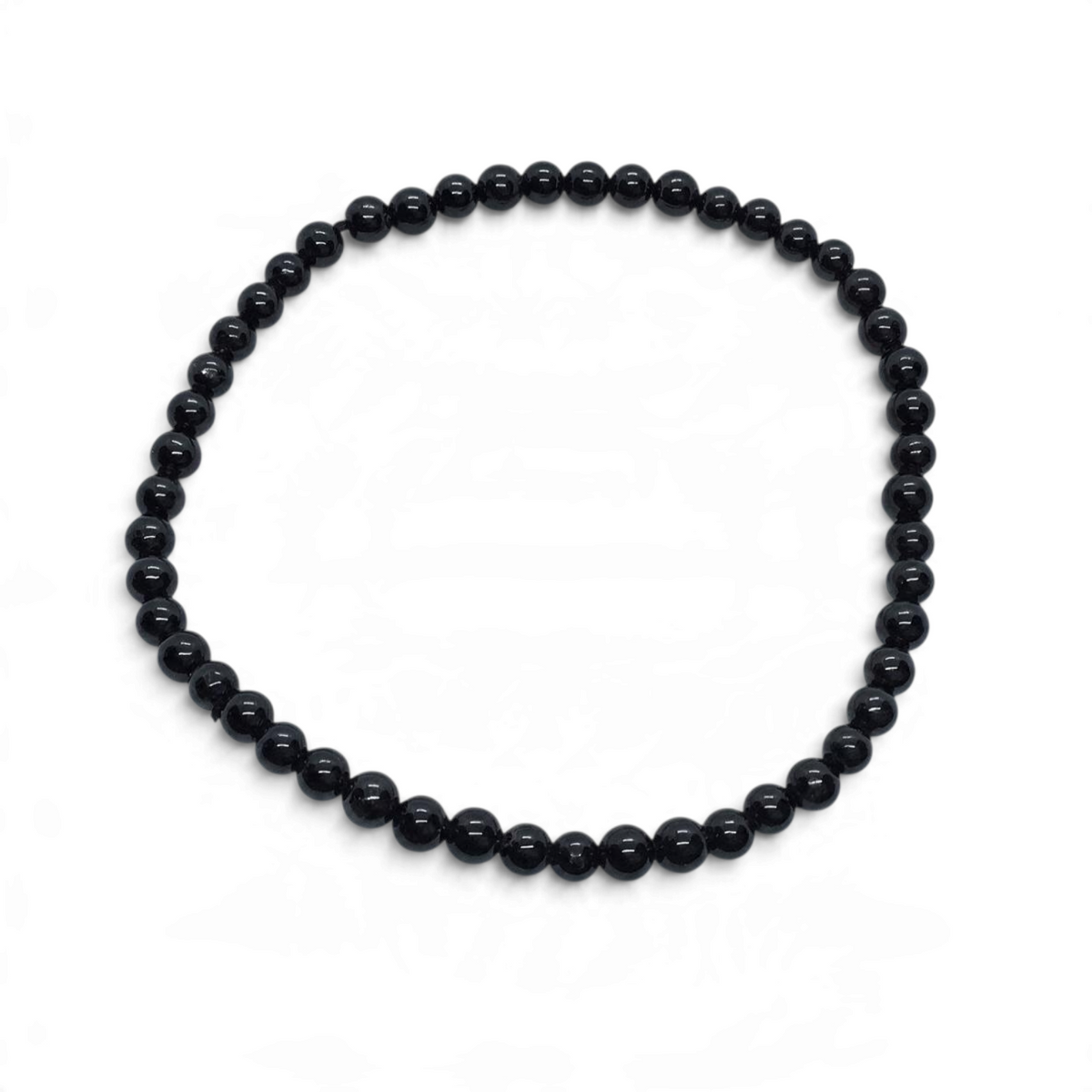 Rare Earth Gallery black tourmaline beaded bracelet with 4mm round polished gemstone beads on a white background
