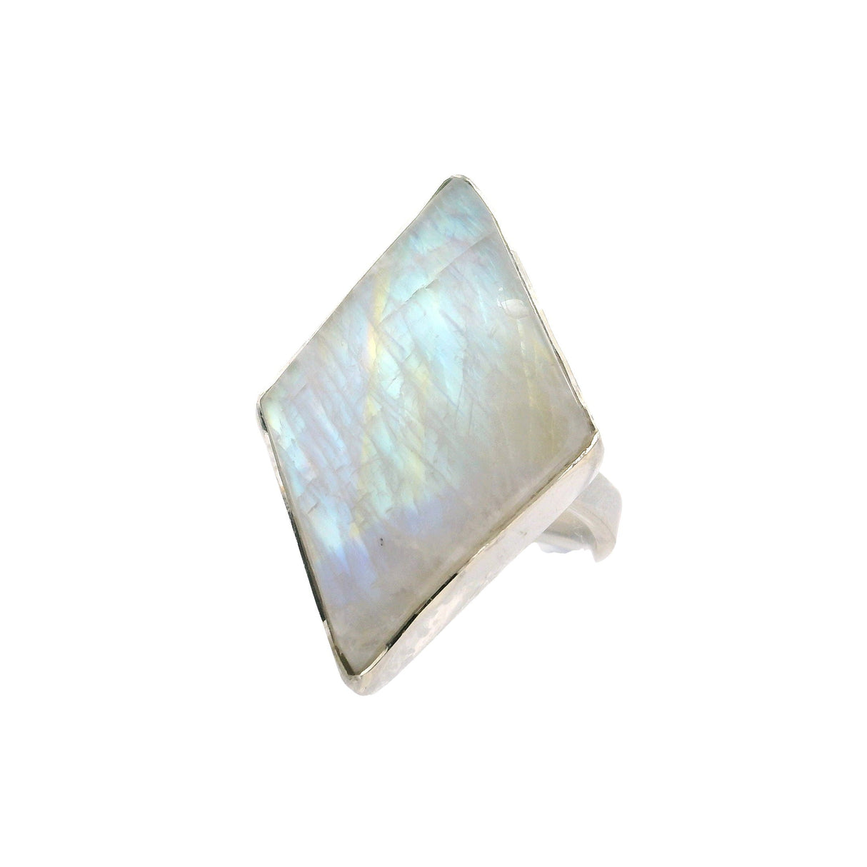 Bague Pierre de Lune Arc-en-ciel - Cabochon Forme Losange Sertie Clos en Argent Sterling 925 Simple taille réglable
