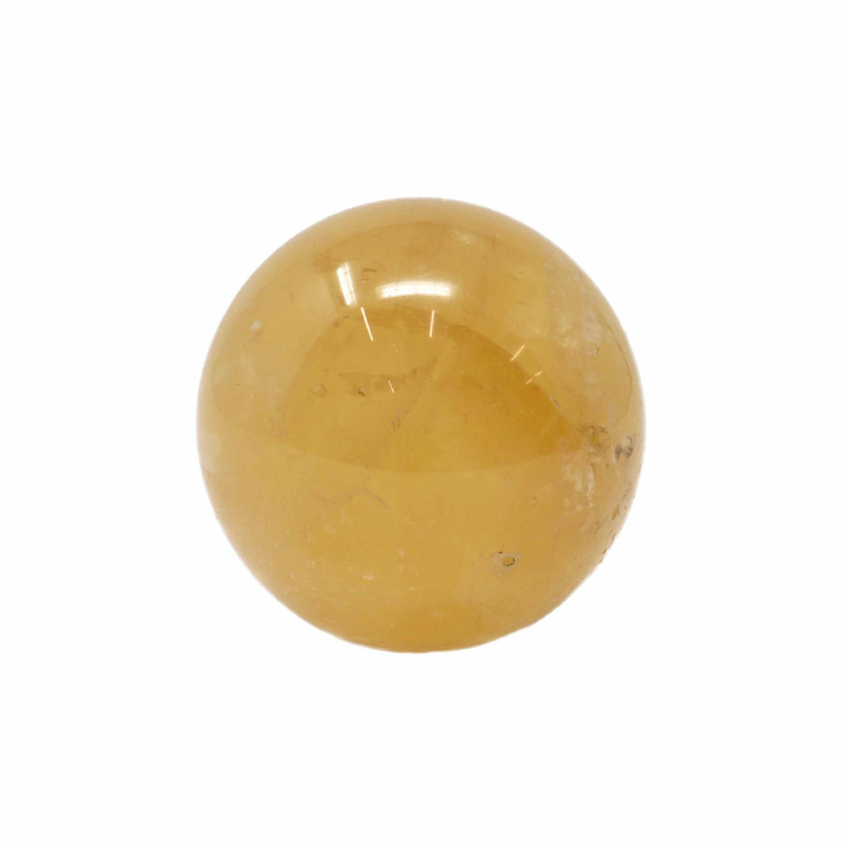 Golden Calcite Sphere with Flecks of Dendrite on Lucite Ring Stand