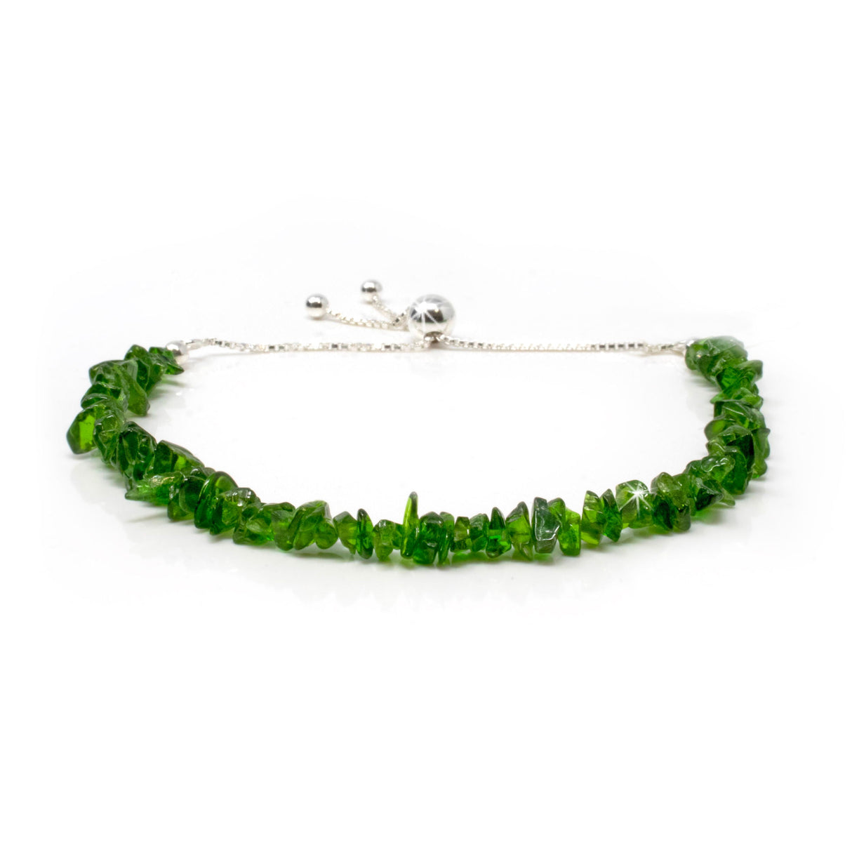 Chrome Diopside Chip Beaded Bracelet with 925 Sterling Silver Adjustable Ball & Chain
