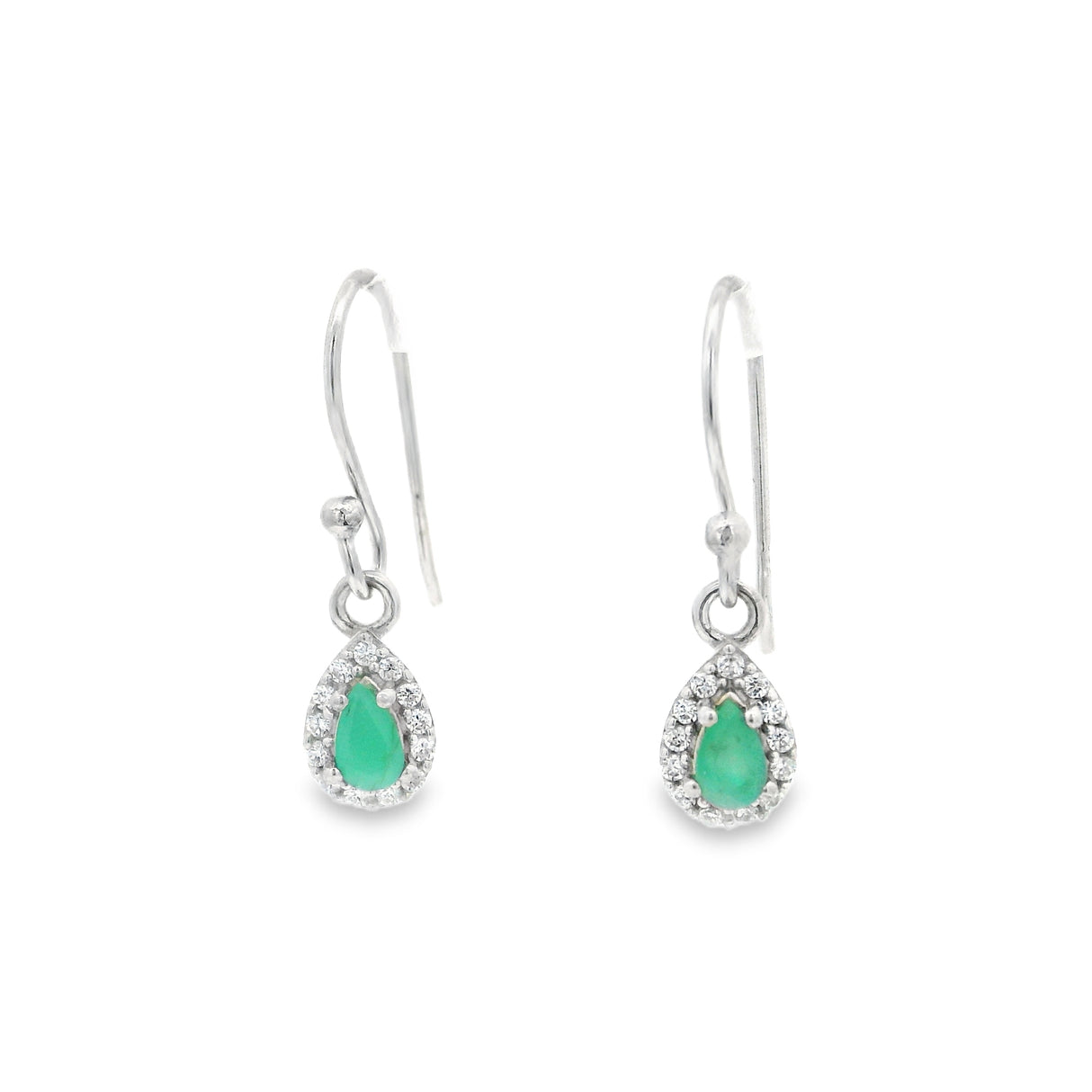 Faceted Prong Set Dangle Earrings in CZ Halo with Rhodium Vermeil - Teardrop