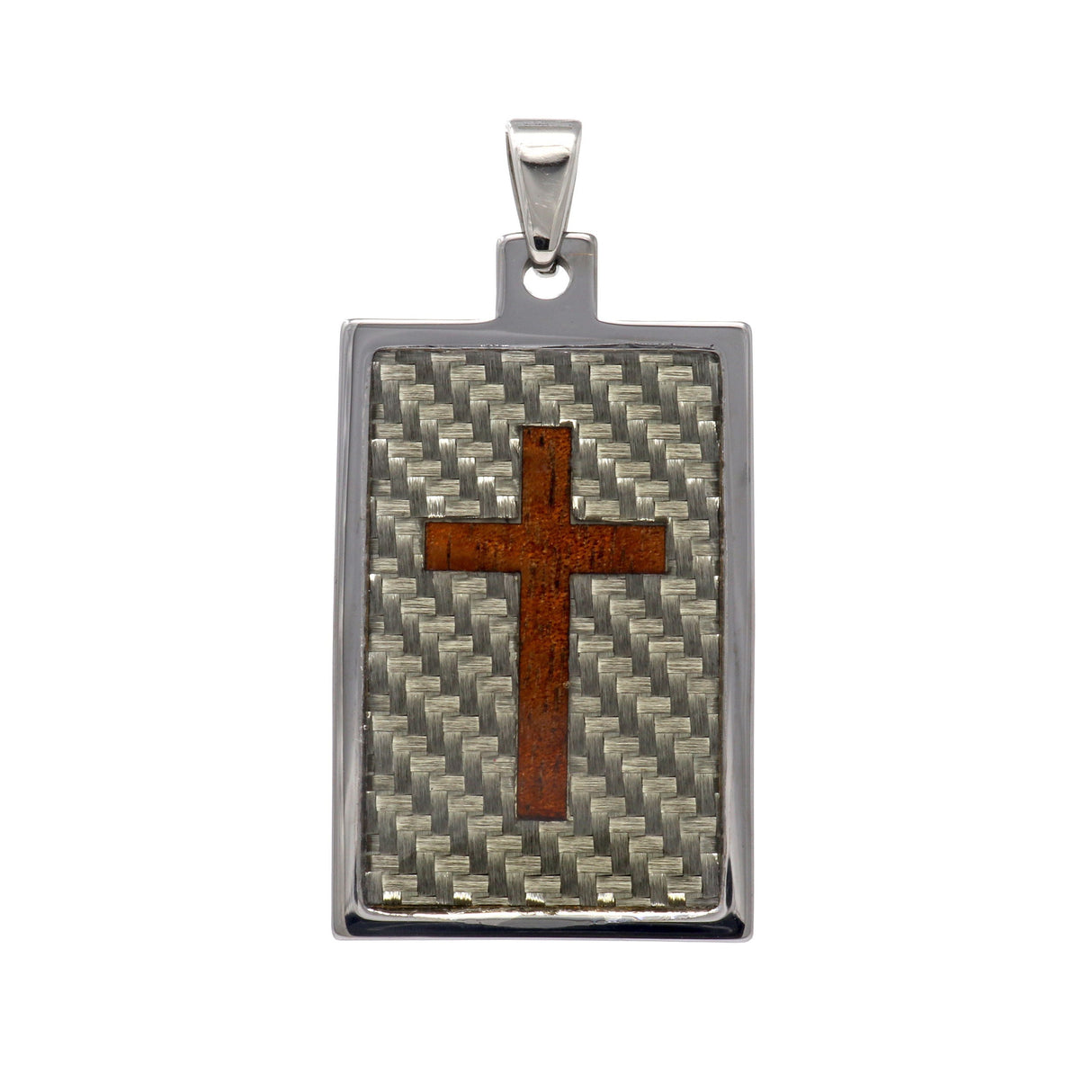 Tungsten Pendant Mahogany Wood Cross on Carbon Fiber