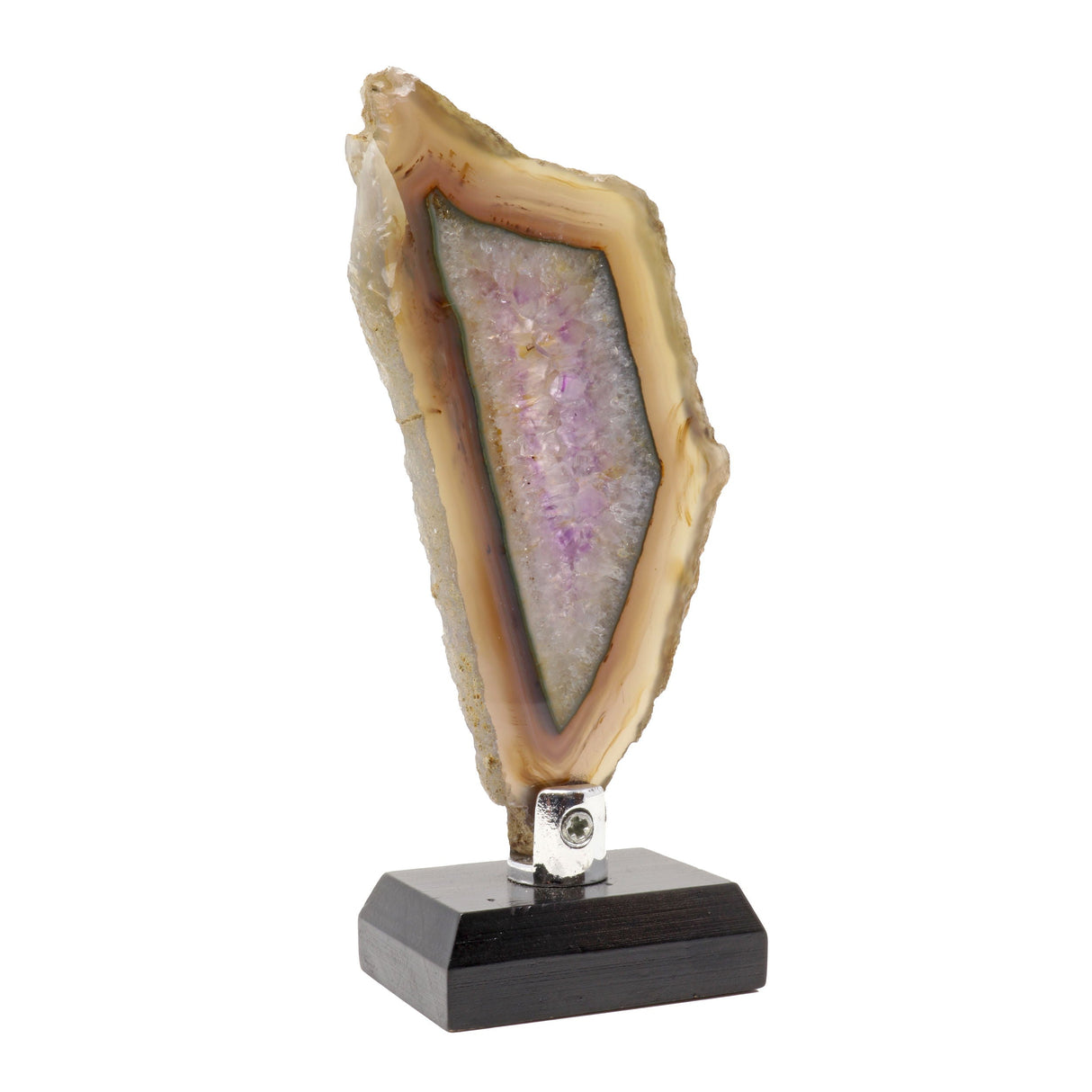 Agate Slice - Amethyst with Green & Brown Accents on Wooden Screw Stand