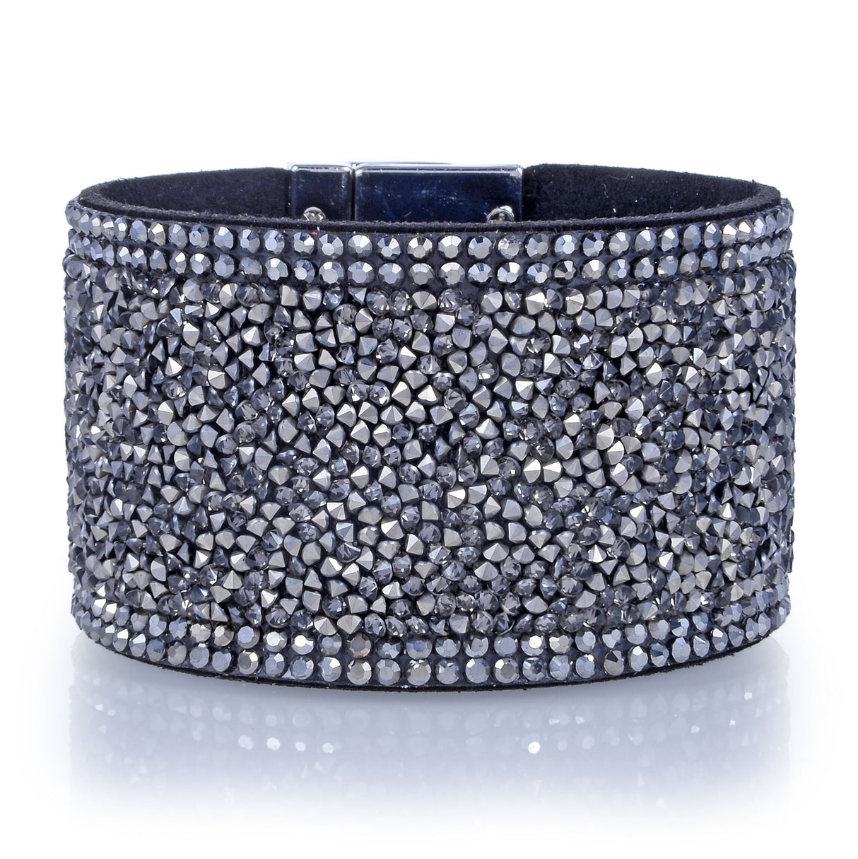 Wide Crystal Wrap Bracelet - Gun Metal with Magnetic Clasp