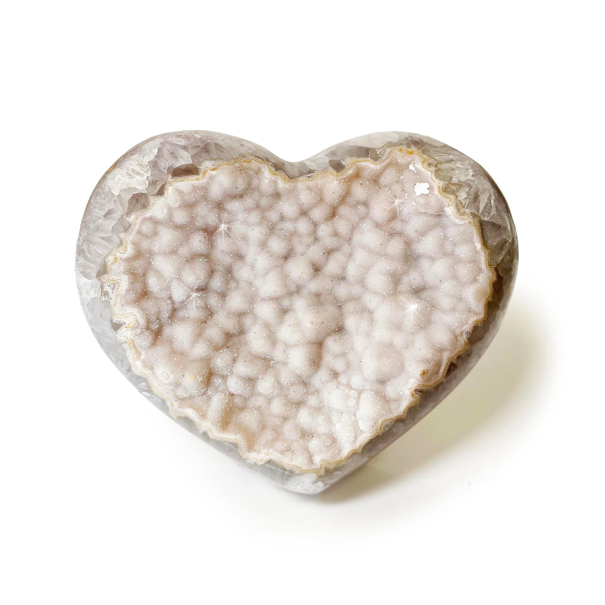 Agate Druze Heart on Lucite Stand