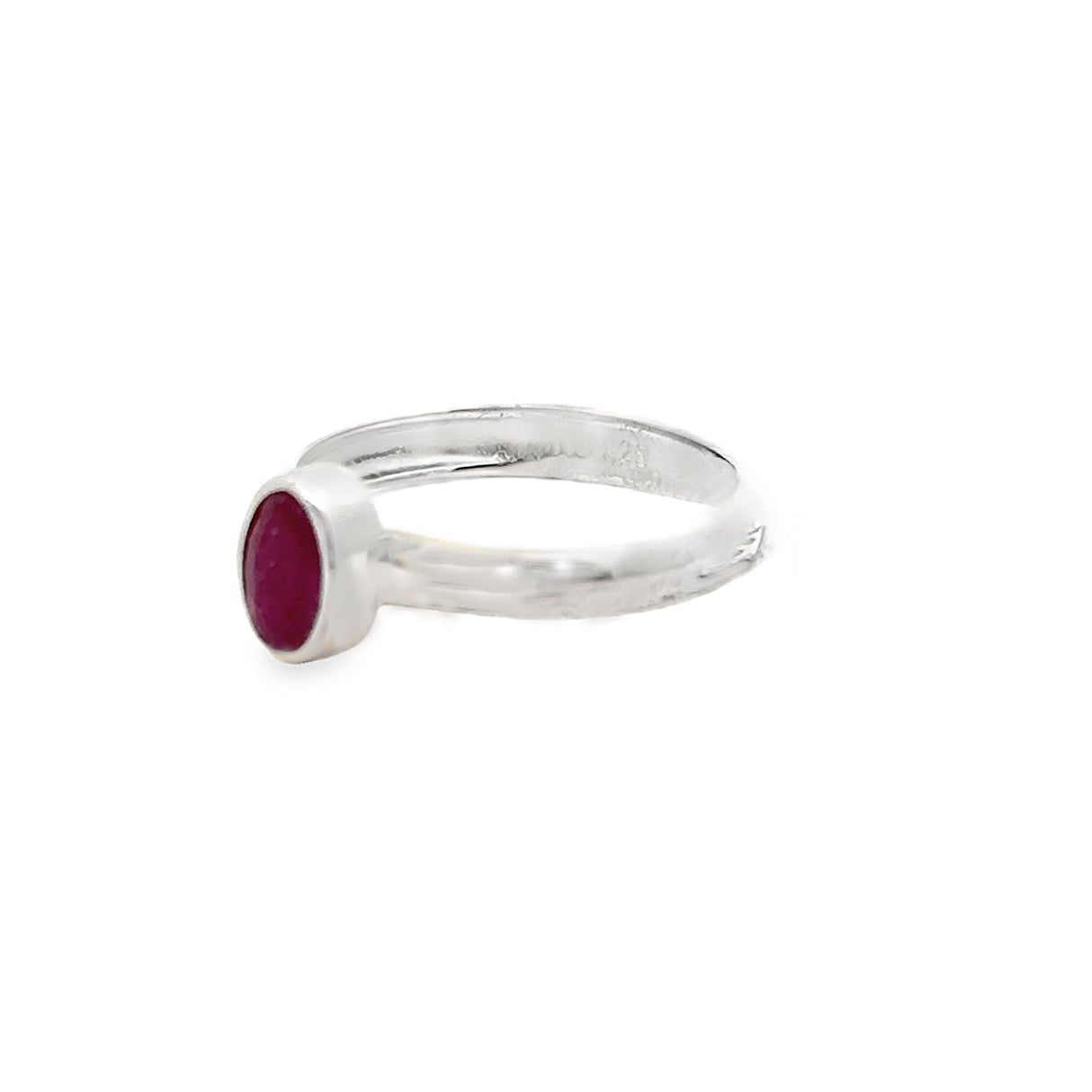 Faceted Ruby Ring - Oval with Simple 925 Sterling Silver Bezel sz8