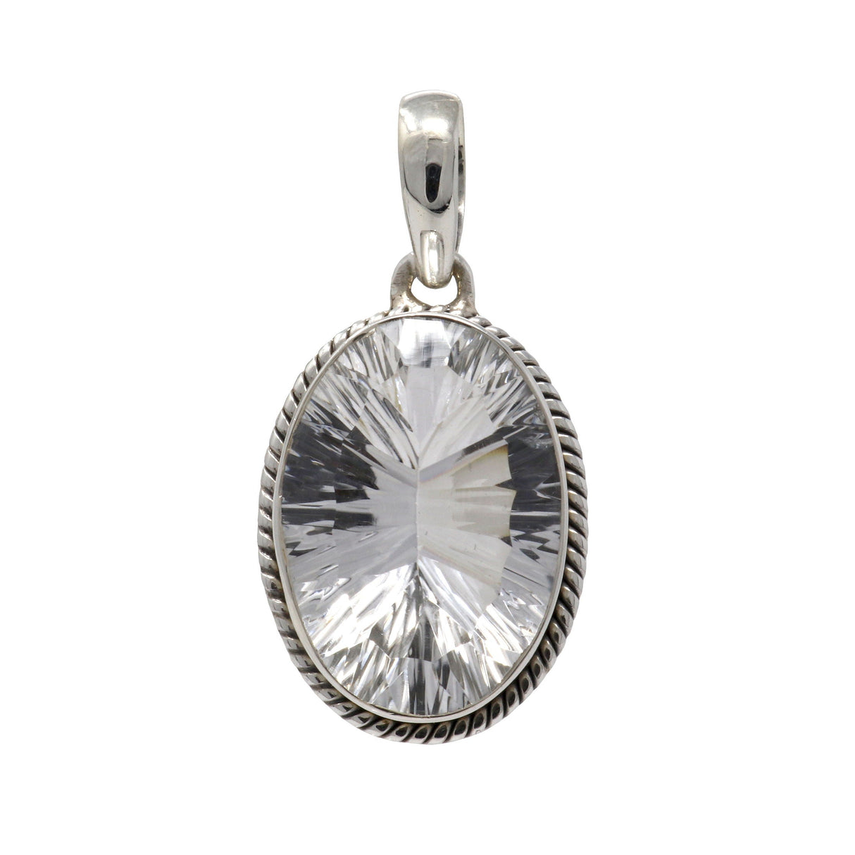 Quartz Pendant - Bezel Set Oval - Laser Cut with Table Faceting