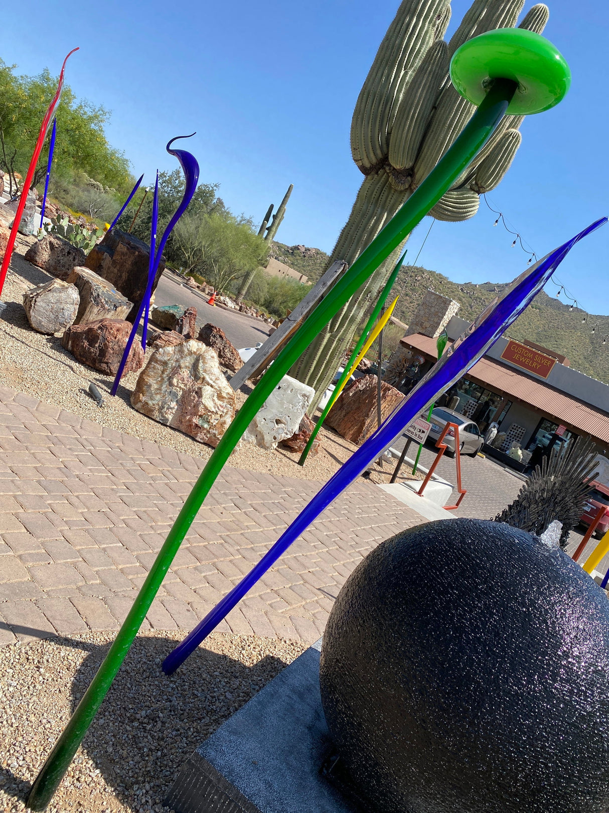 Outdoor Blown Glass Mushroom - Green