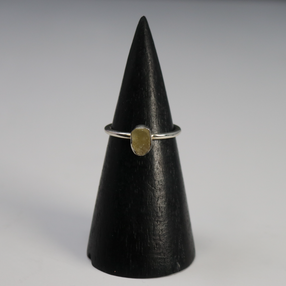 Egyptian Tektite Ring from Sahara Desert of Libya - Rough Dainty Freeform with Simple 925 Sterling Silver Bezel on Vertical Band