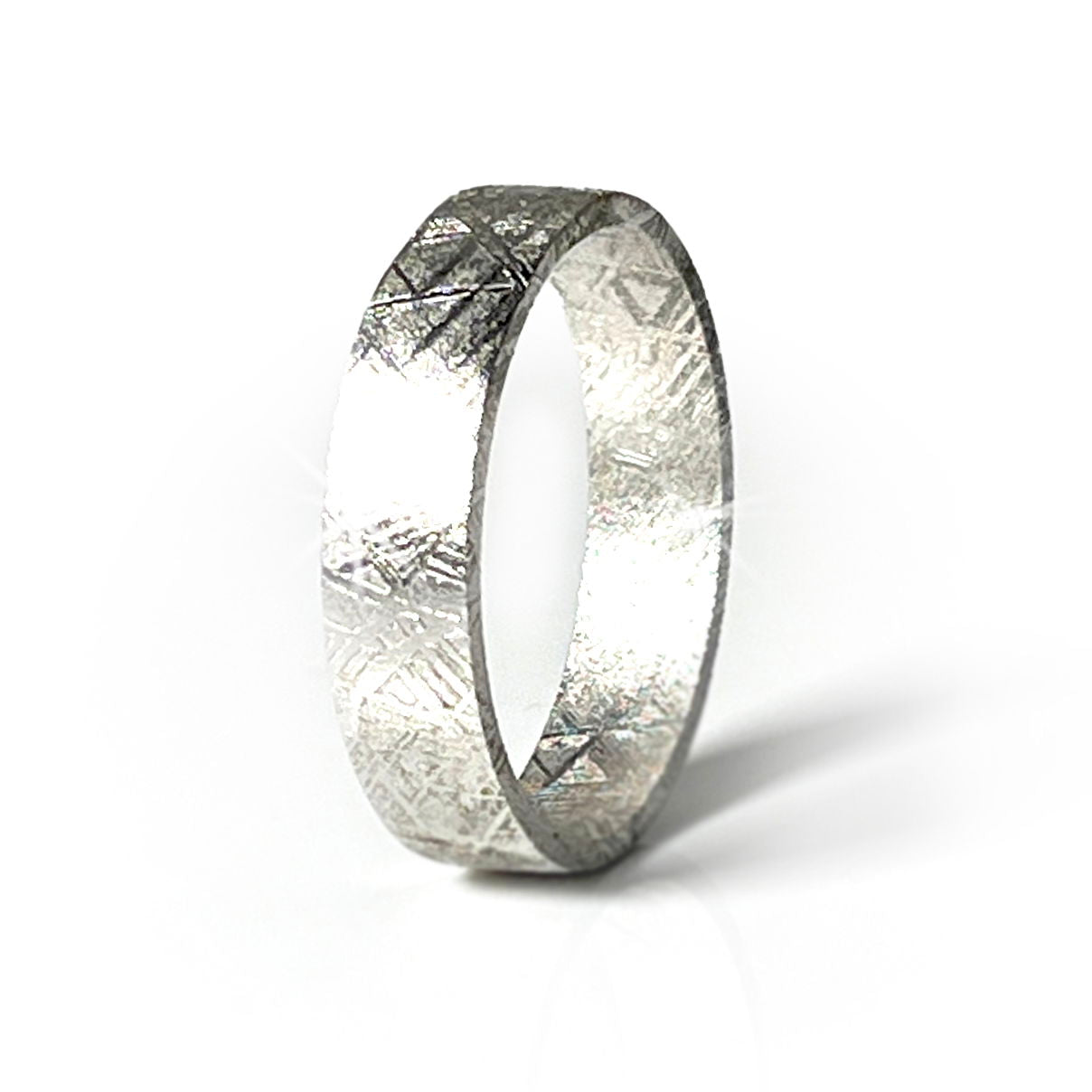Meteorite Ring Size 14.5 Muonionalusta Solid Band with Rhodium Overlay - 6mm