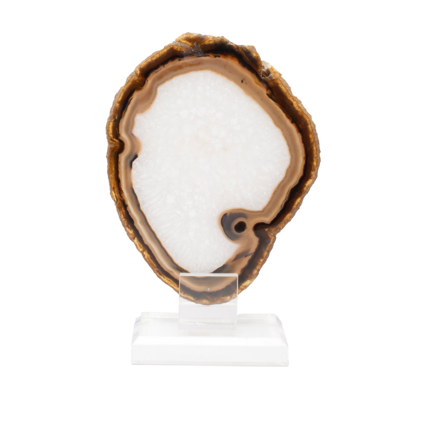 Carnelian Agate Slice on Acrylic Screw Stand - Classic Quartz Center with Tubluar Eye Inclusion