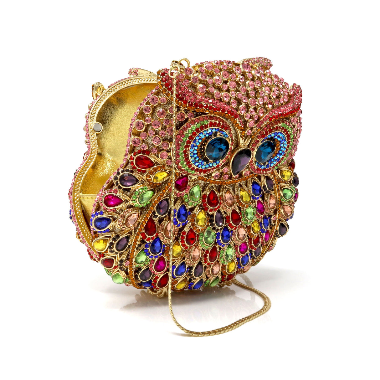 Multicolor Owl Crystal Purse with Blue Eyes and Pear Crystals