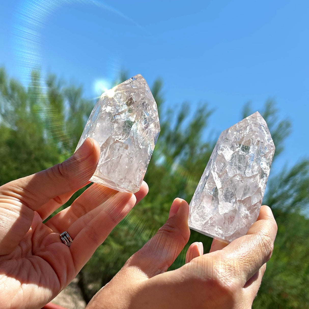 Crackle Quartz Point Cut & Polished - Lodolite Inclusions