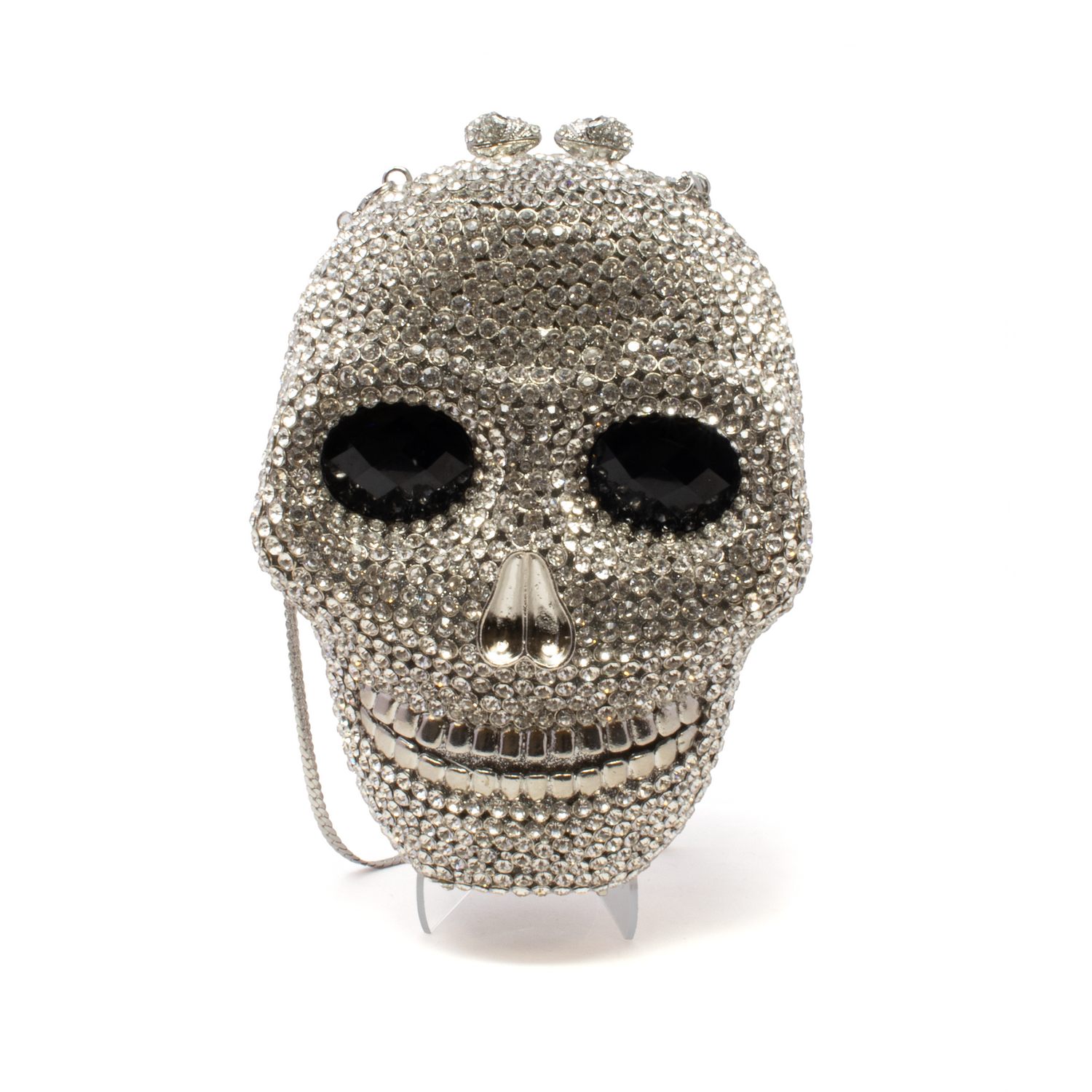 Skull Crystal Purse with Chain - Clear with Black Eyes