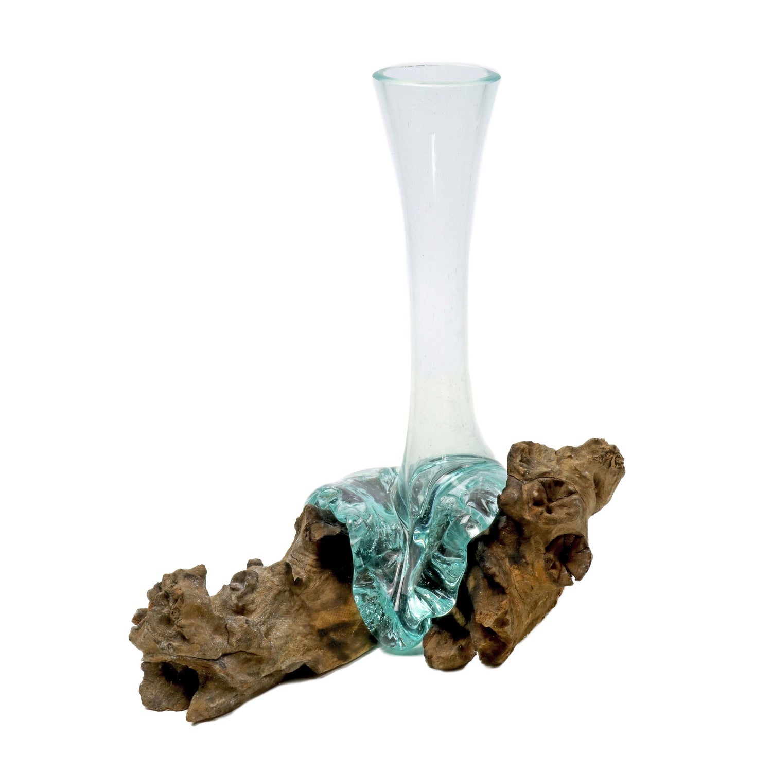 Glass Vase Melted Over Wood Log - Elongated
