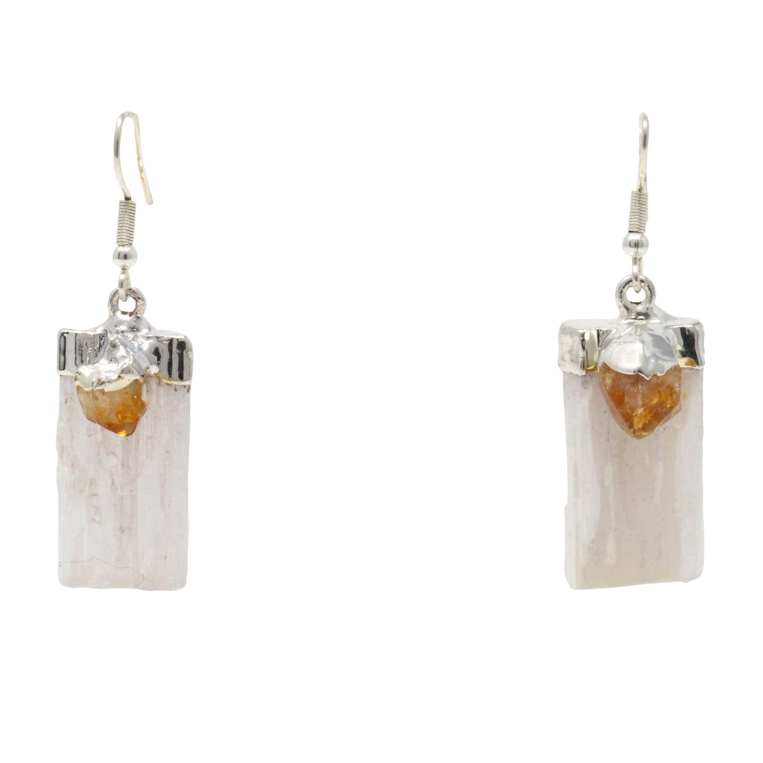 Selenite Blade with Citrine Point Earrings