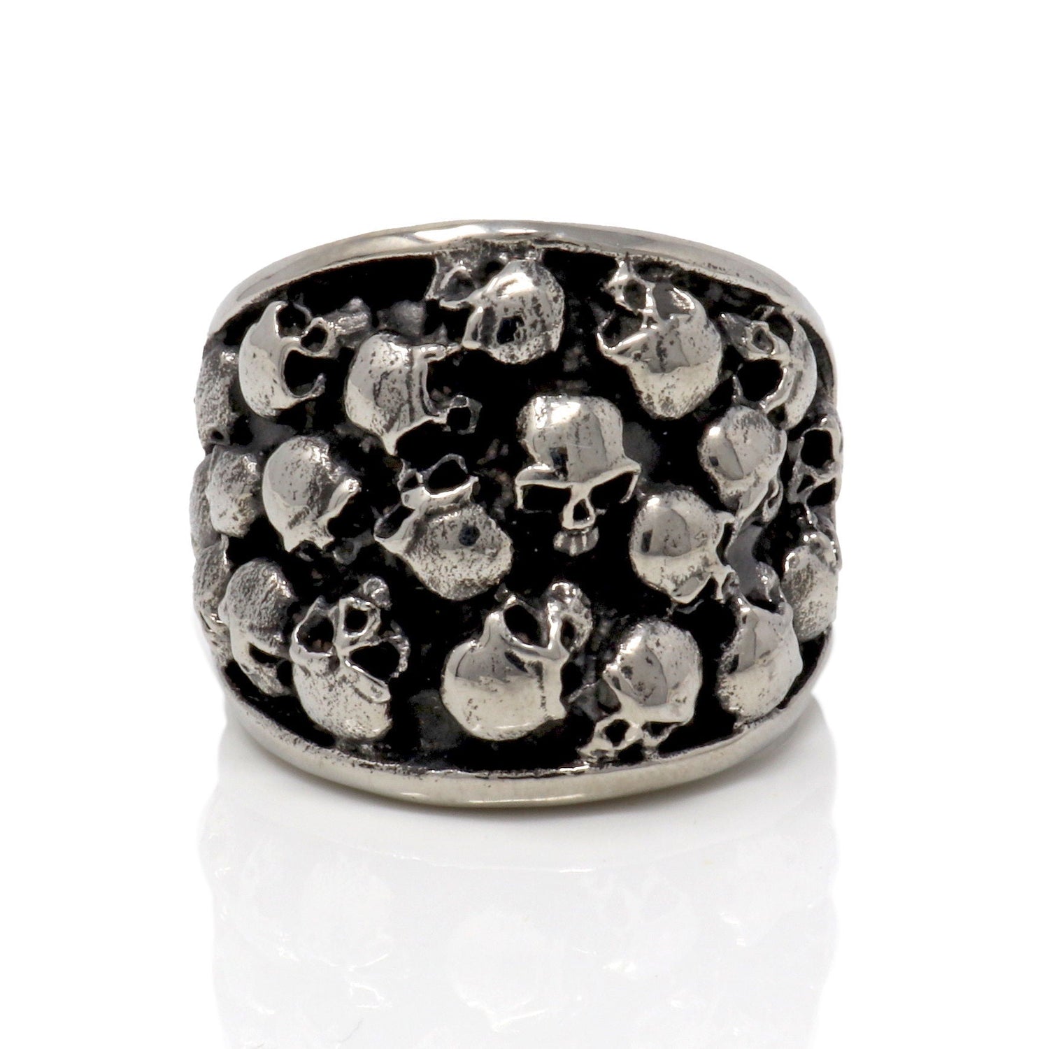 Skull Ring Size 11 Stainless Steel Skull - Style 19 Multi Skull on Wide Band
