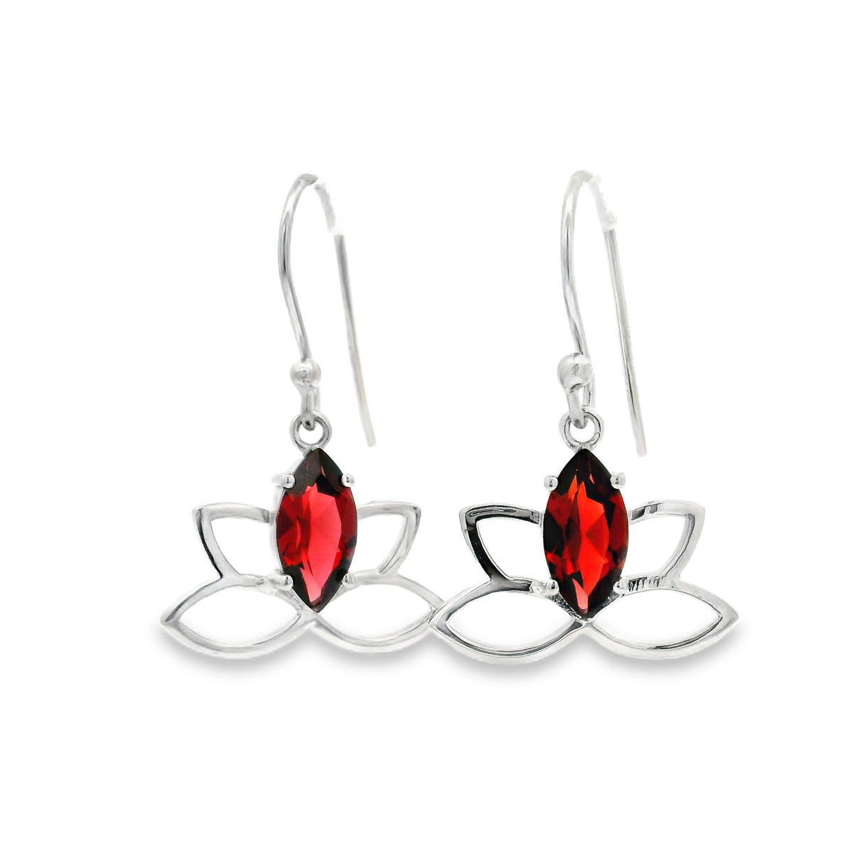 Faceted Garnet Earrings - Sharp Oval Prong Set in Lotus
