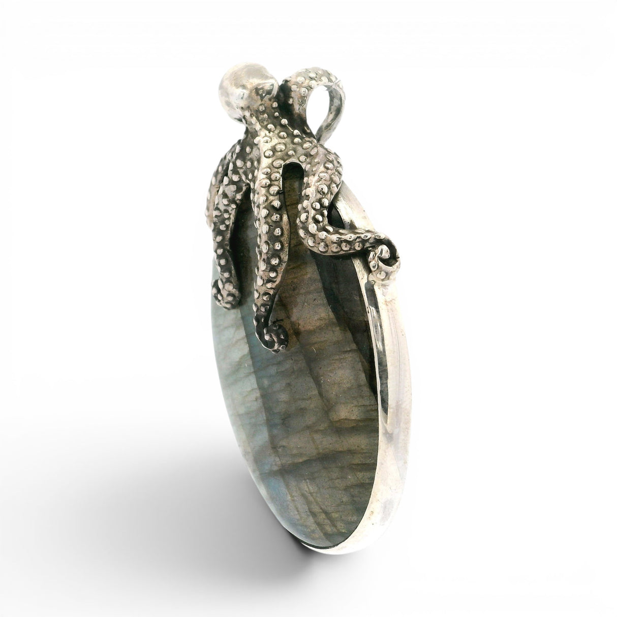 Labradorite Pendant - Oval with Ornate Silver Octopus Bail
