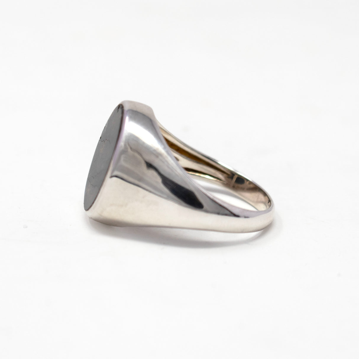 Labradorite Ring - Flat Cut Oval Set on 925 Sterling Silver Signet Ring Size 11