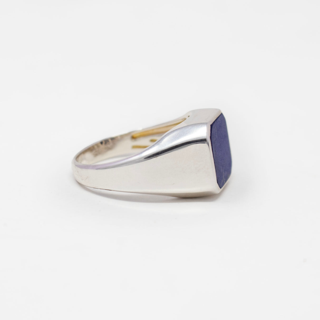 Lapis Lazuli Ring - Flat Cut Square Set on 925 Sterling Silver Signet Band Size 13