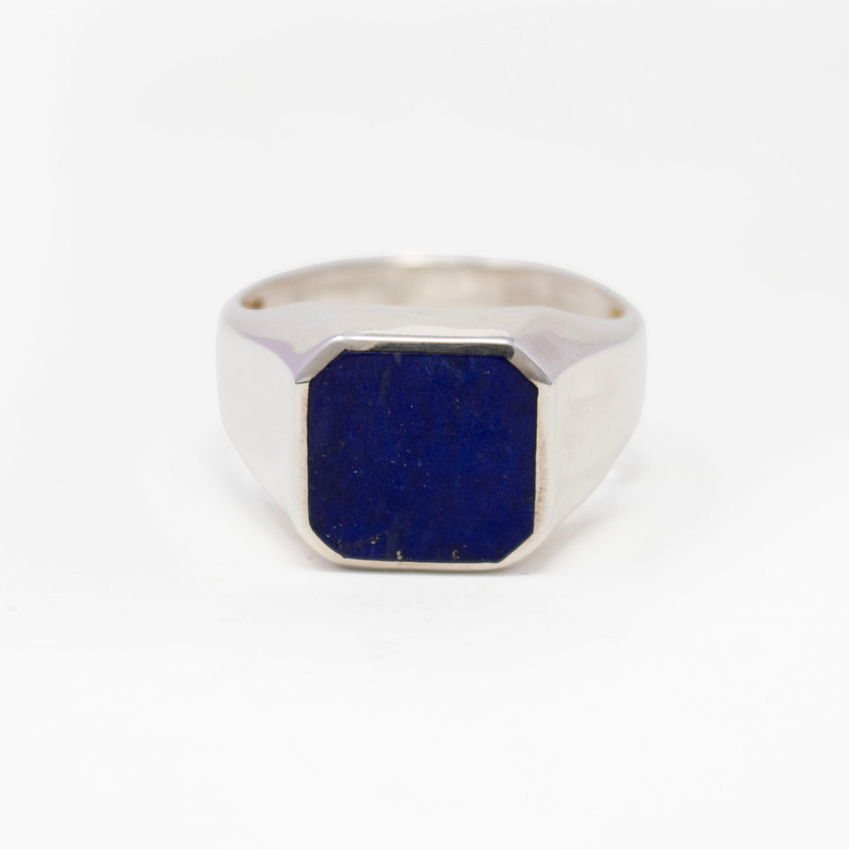 Lapis Lazuli Ring - Flat Cut Square Set on 925 Sterling Silver Signet Band Size 12