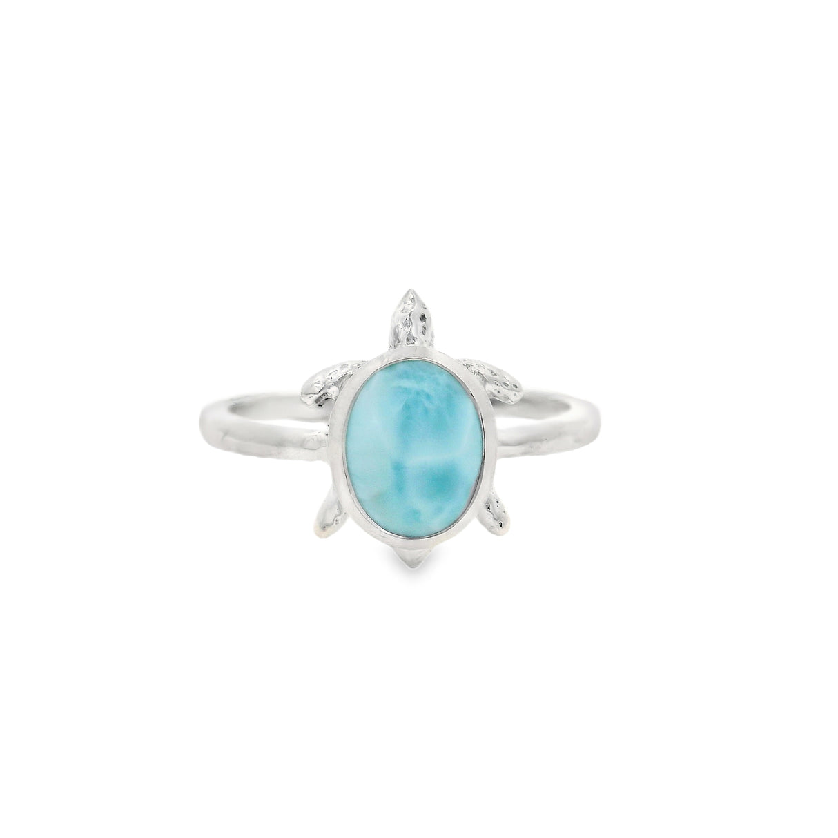 Larimar Turtle Ring - Oval Cabochon Bezel Set in Turtle Design