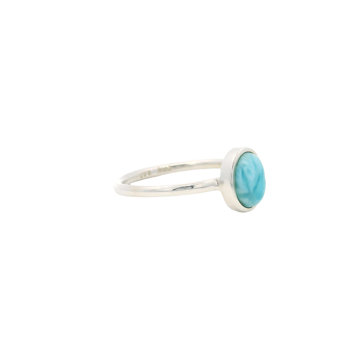 Bague Larimar - Cabochon ovale simple serti sur lunette et anneau en argent sterling 925 taille 8.5