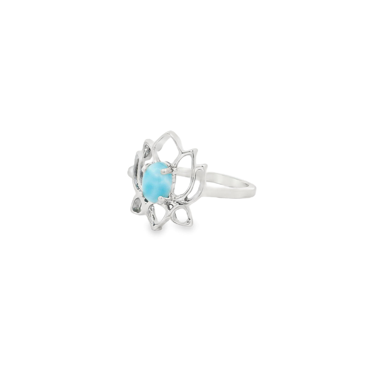Larimar Teardrop Ring - Prong Set in Silver Lotus