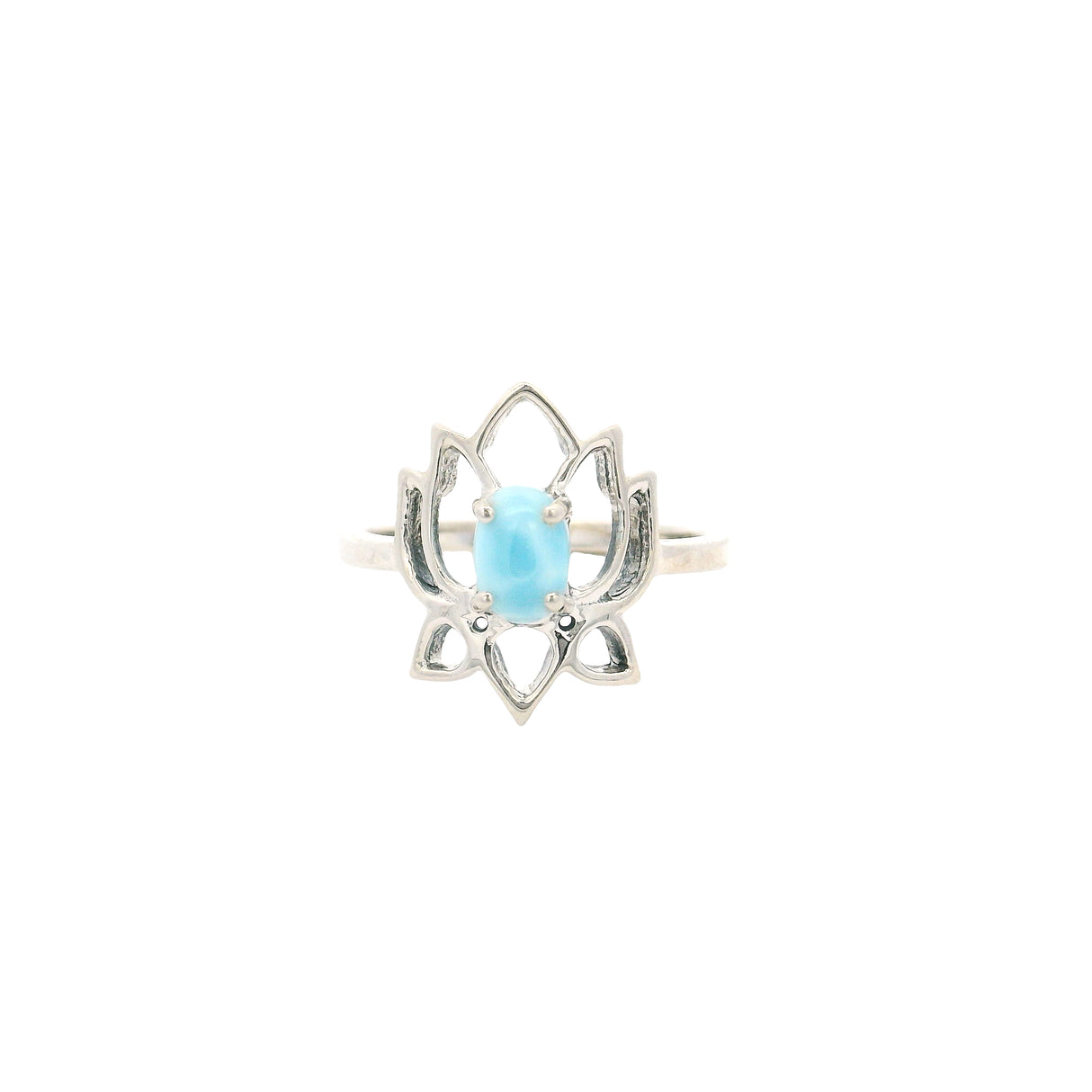 Larimar Teardrop Ring - Prong Set in Silver Lotus