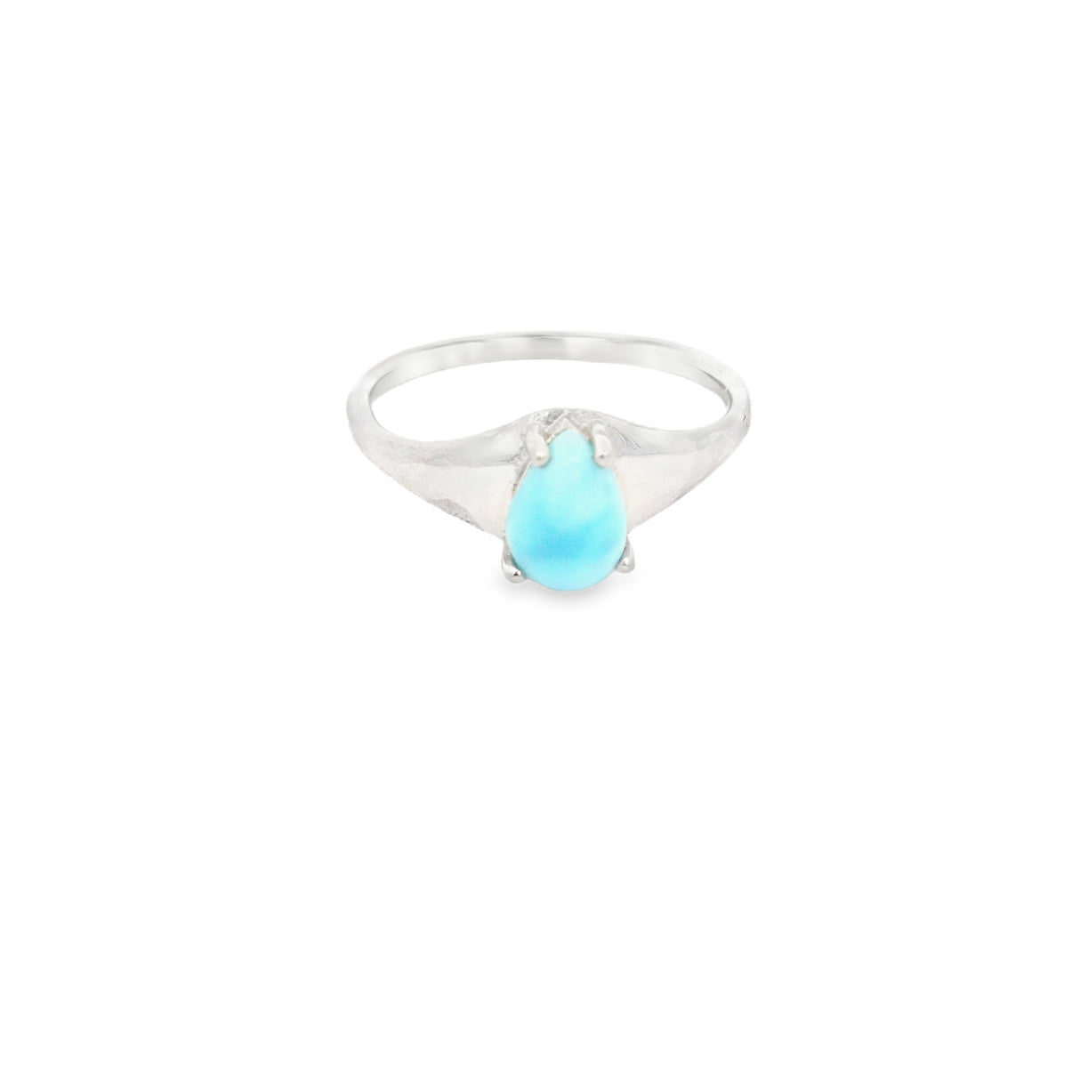 Larimar Ring Teardrop Cabochon Prong Setcon Tapered Silver Band