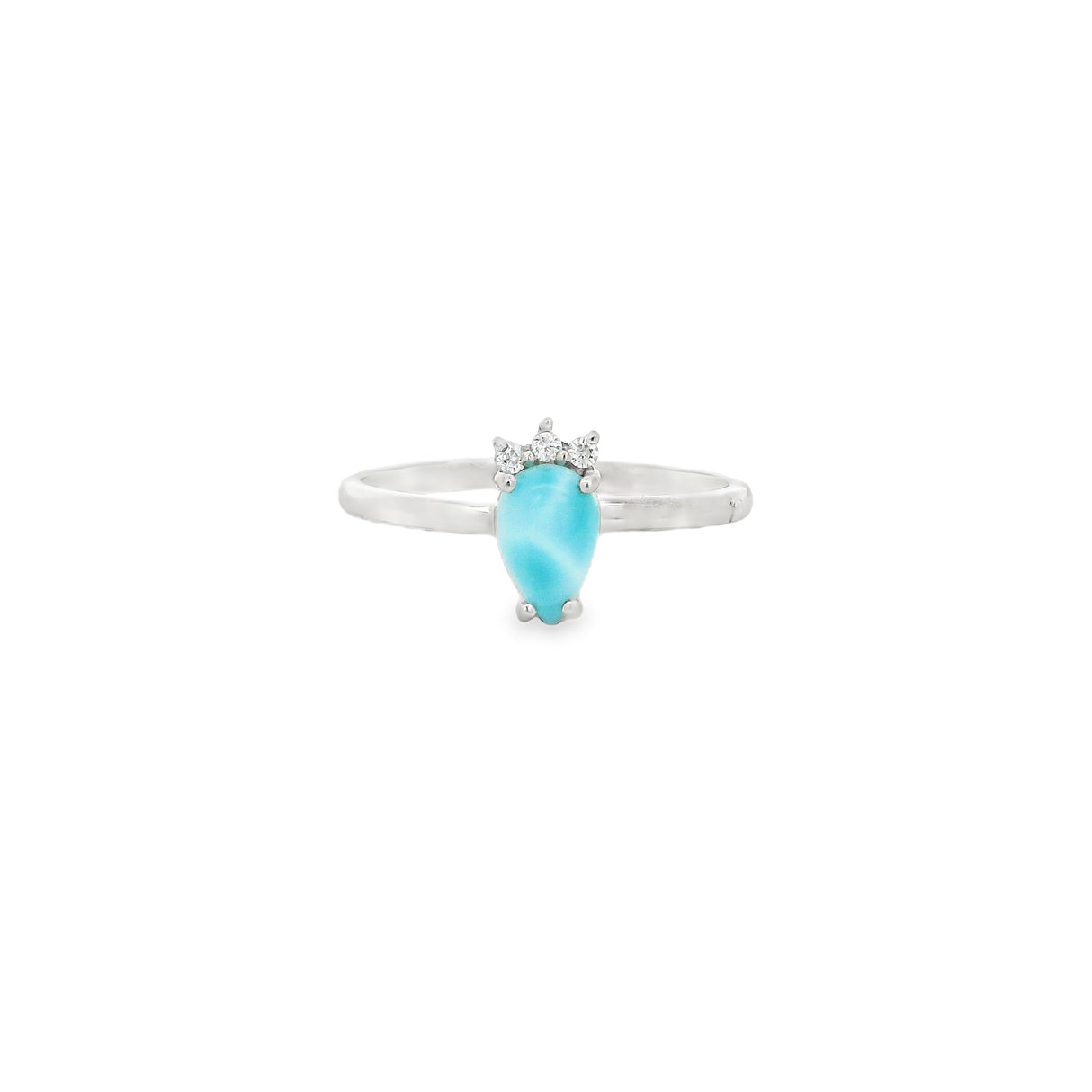 Larimar Teardrop Prong Set Ring with White Topaz - Trio Prong Set